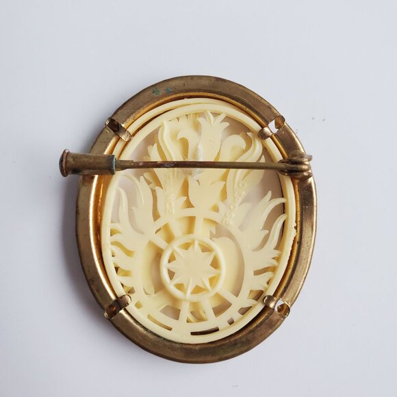 VTG RARE DEPOSE FRANCE Carved Celluloid Kissing Birds Brooch Modernist Bezel - Picture 5 of 5